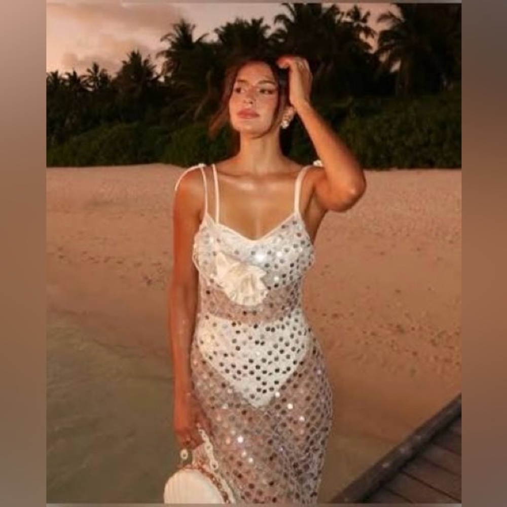 NWT For Love & Lemons Charelle Maxi Dress in Silver SIZE LARGE - Picture 3 of 11